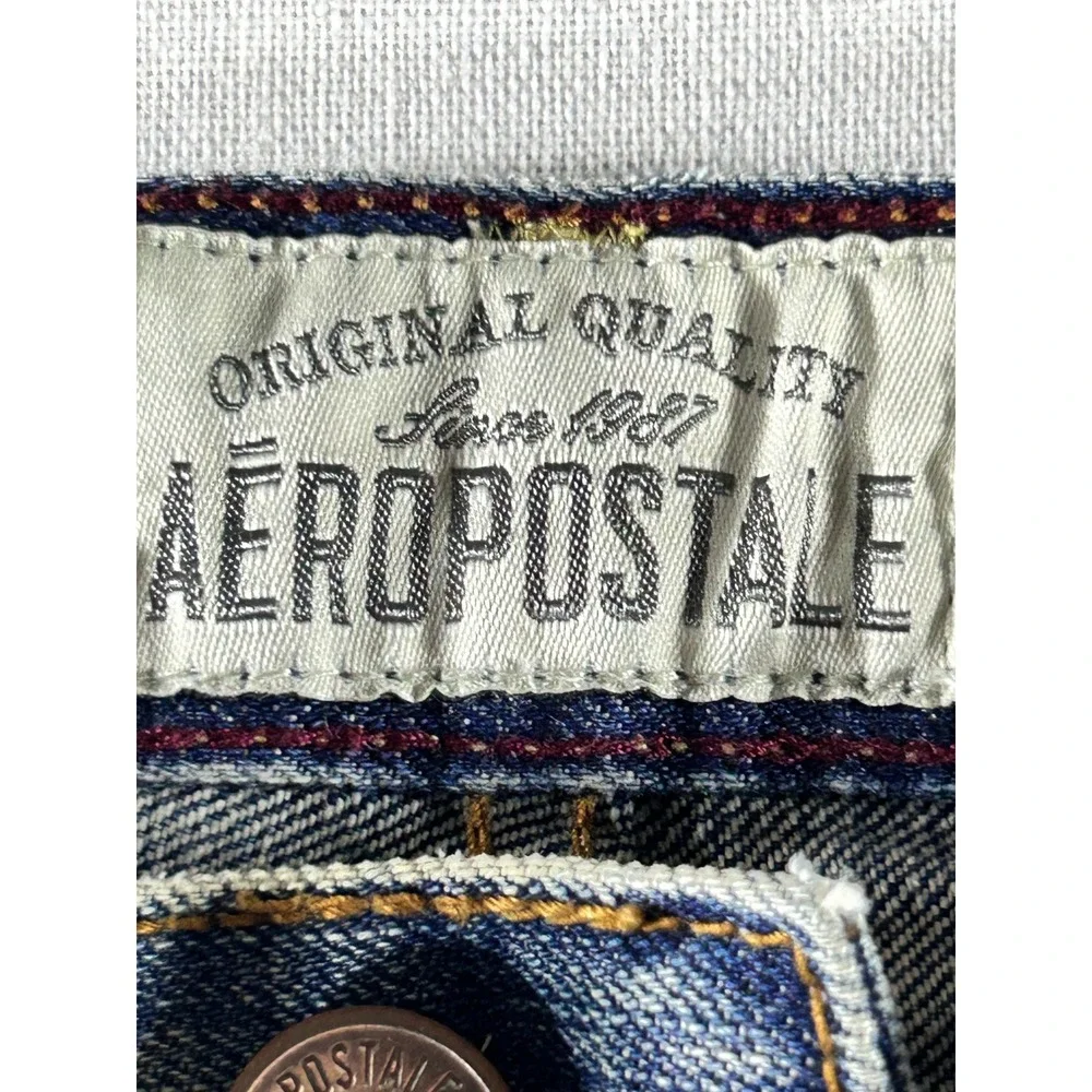 Aeropostale Mens Distressed Straight Leg Jeans‎ Blue Medium Wash Denim 33x27